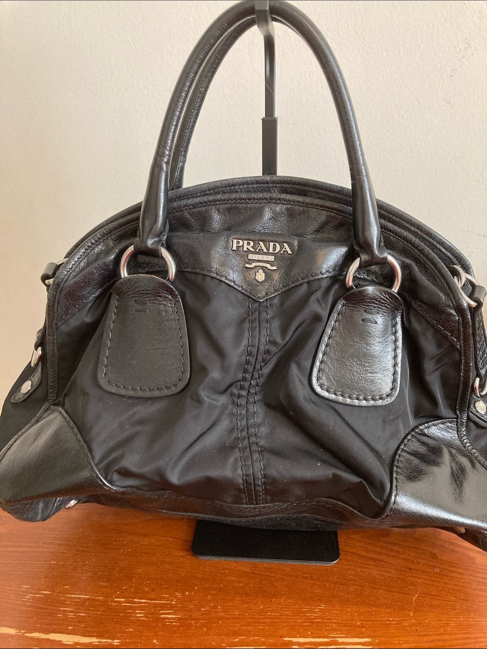Prada Black Nylon and Leather Messenger Satchel